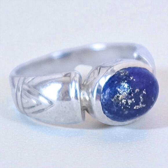 Vintage Sterling Silver Lapis Lazuli Blue Gemstone Ring Size 5.5 Stackable - Picture 3 of 9